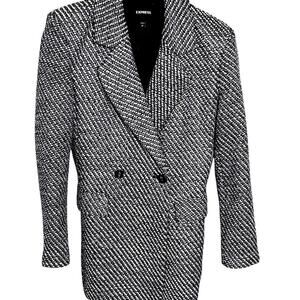 EXPRESS Womens XS Gray Metallic Tweed Double Breasted Blazer Coat Lined
